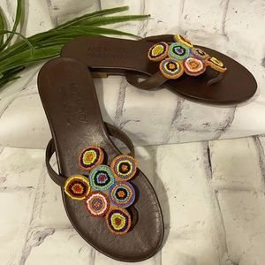 Miz Mooz Inuovo Collection Sandals Beaded Circle Pattern Leather Thong